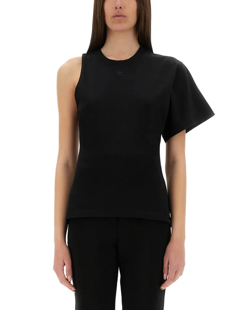 Courrèges Courreves ein Schulter -T -Shirt in Tauch Black