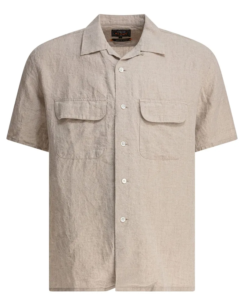 Beams Plus Hemd mit Camp-Kragen Beige