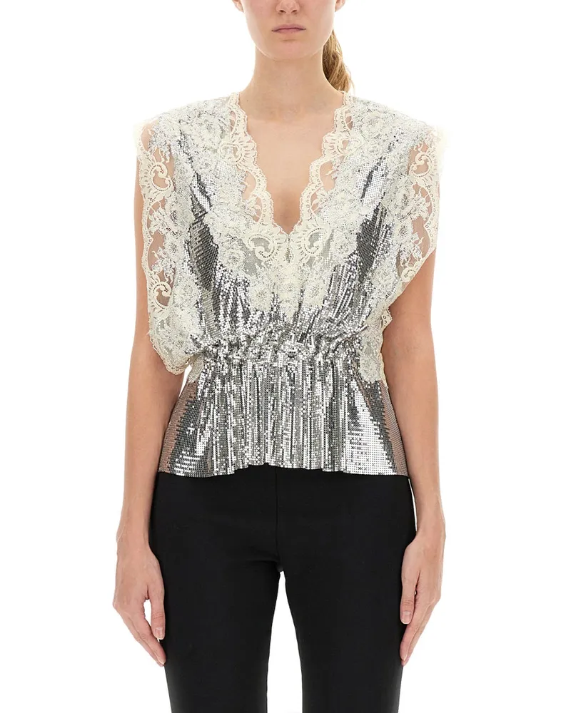 Paco Rabanne Spitze und Paillistoper Silver