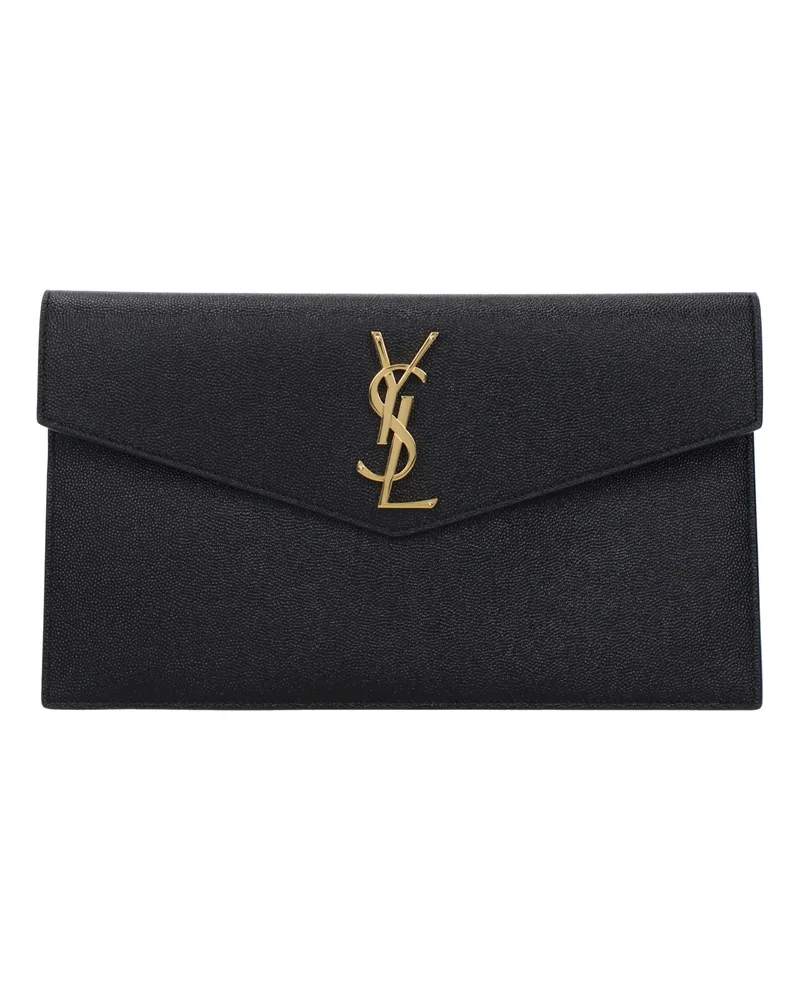 Saint Laurent Damens Pochette aus schwarzem Leder -