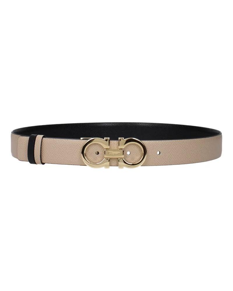 Ferragamo Frauen 's Ledergürtel Beige/Schwarz -