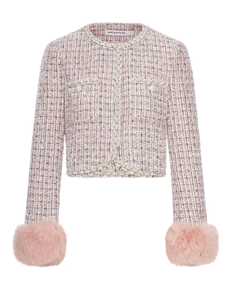Self-Portrait Jacke „“ mit rosafarbenen Bouclé-Fellbündchen Pink