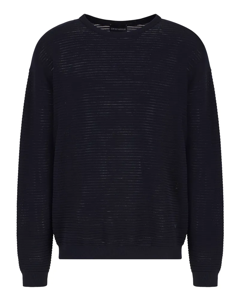 Emporio Armani Maglione Effetto Micro Traforato Blu Blue