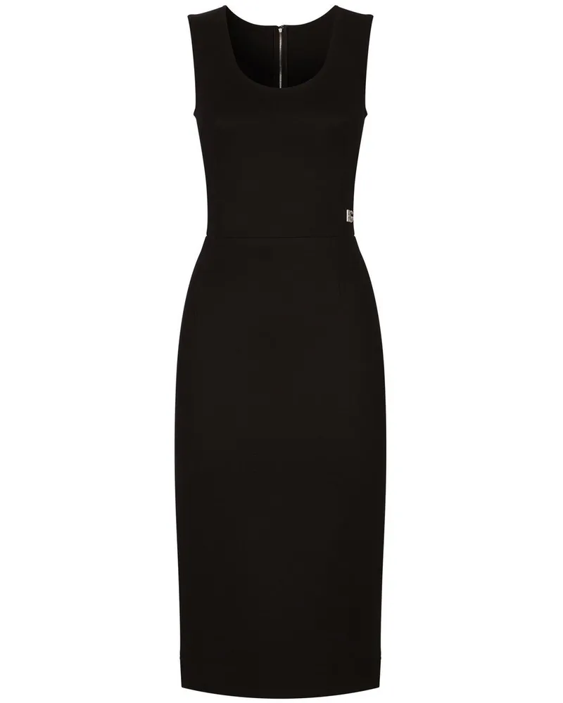 Dolce & Gabbana Midi Kleid in kostliniger Milano -ärmellose Black