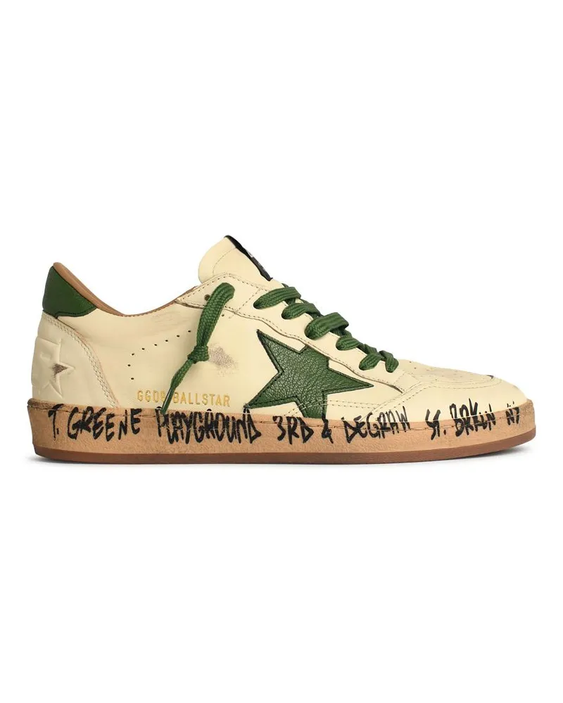 Golden Goose Ball Star' White Nappa Lear Sneakers mit Green Star und Ferse White