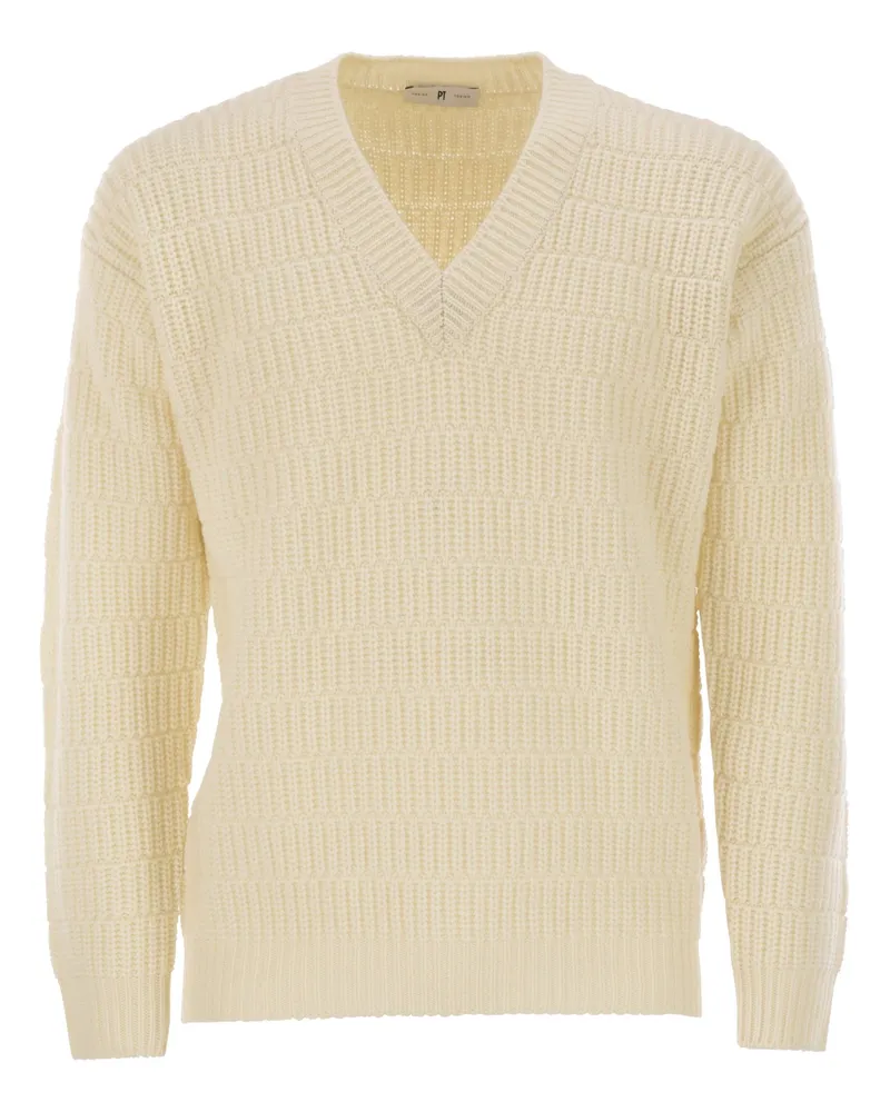 PT TORINO Wollpullover mit V-Ausschnitt White
