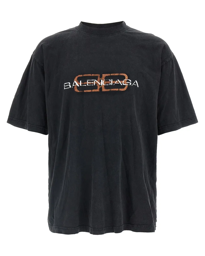 Balenciaga T-Shirt mit Logo-Print Black