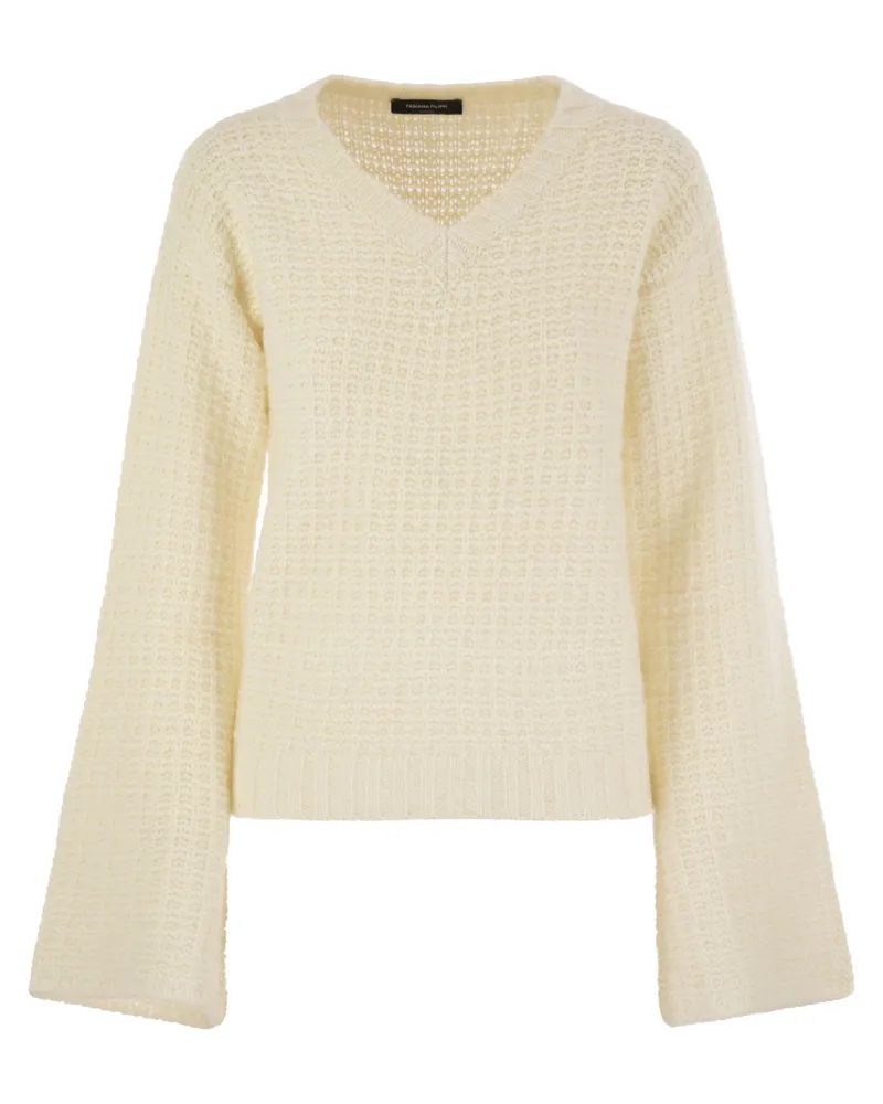 Fabiana Filippi V Neck Sweater In Platinum With Sequins White