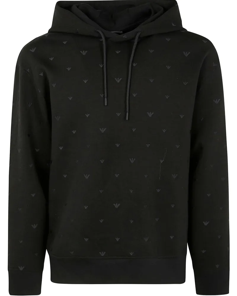 Emporio Armani Allover Logo Baumwoll -Sweatshirt Black
