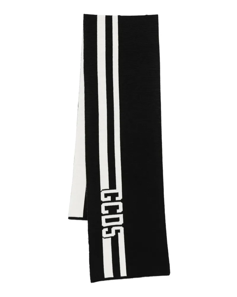 GCDS Gestreifter Baumwollschal Black