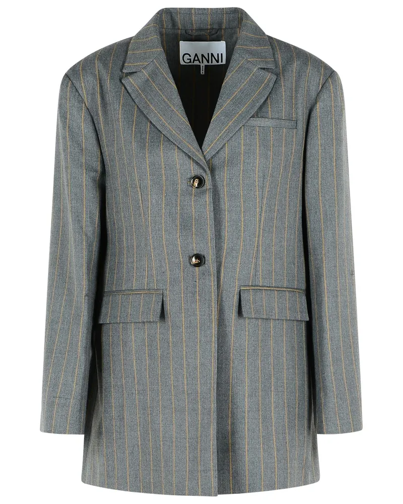 Ganni Grauer -Blazer aus Wollmischung Grey