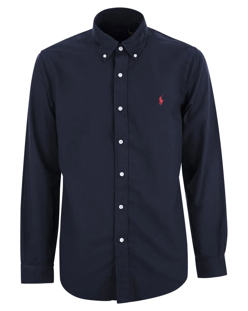 Ralph Lauren Custom Fit Kleidungsstück gefärbt Oxford -Hemd gefärbt Navy