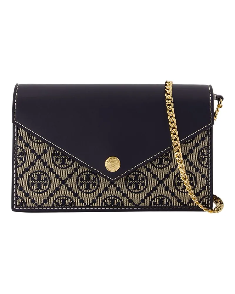Tory Burch T Monogramm Hüllstoffbrieftasche auf Kette e Baumwollblau Blau