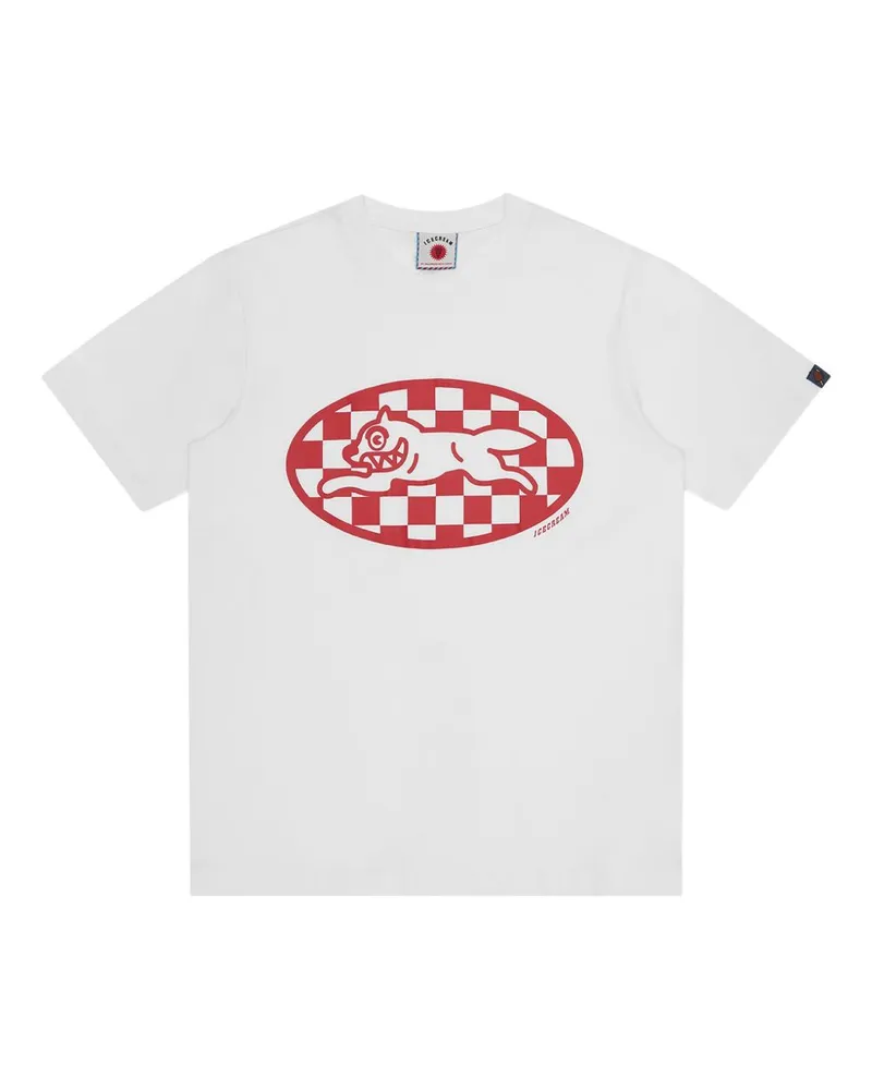 ICECREAM Checker Running Dog T -Shirt White