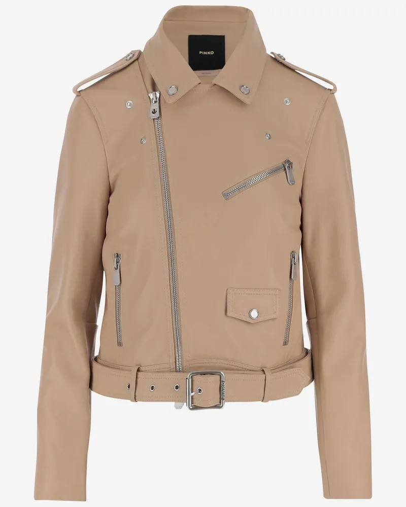 Pinko Leder Bikerjacke Beige