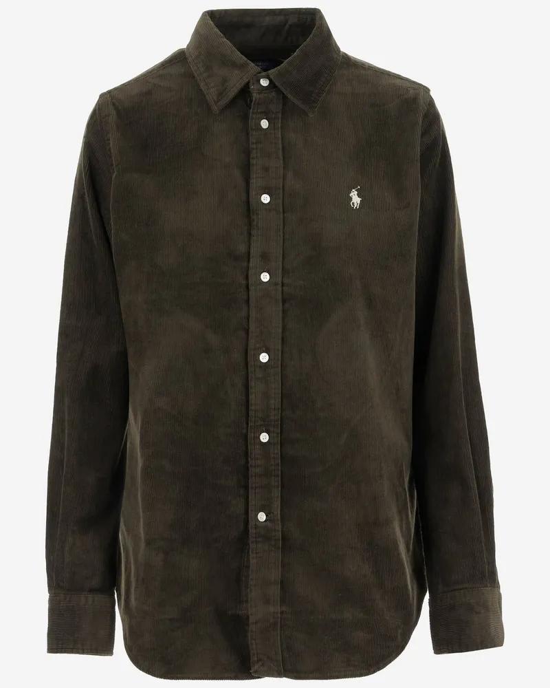 Ralph Lauren Stretch -Baumwoll -Samthemd Green