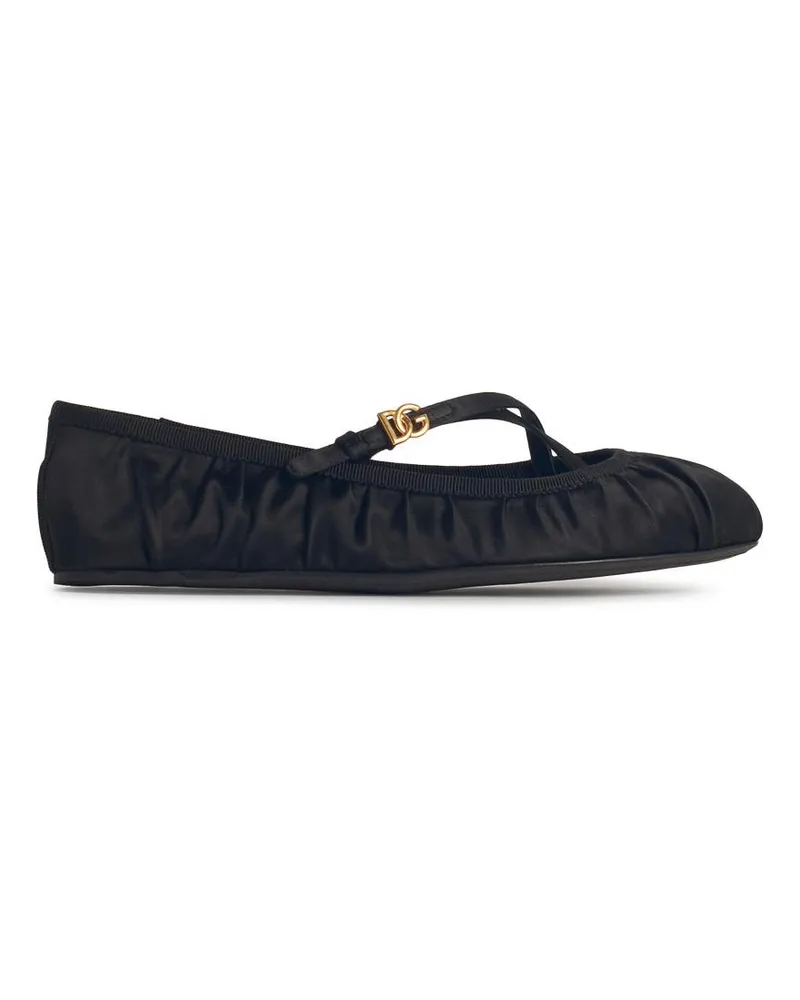 Dolce & Gabbana Black Satin Ballet Flats Black