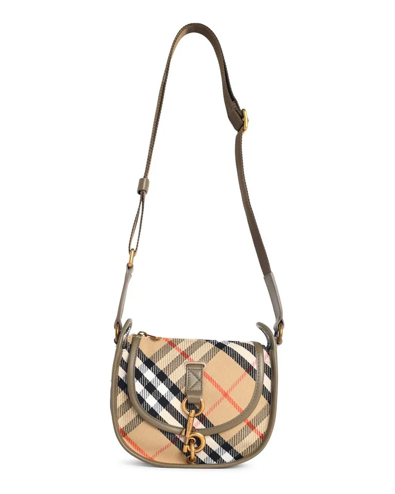 Burberry Mini-Umhängetasche „B Clip“ aus beige-sandfarbener Baumwollmischung Beige
