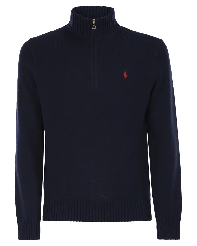 Ralph Lauren Baumwollpullover mit Reißverschluss Navy