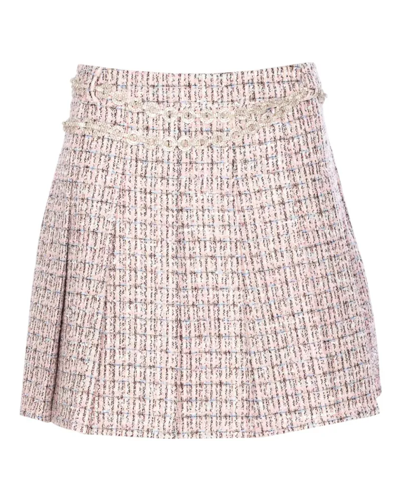 Self-Portrait Selbstporträt-Minirock aus rosafarbenem Bouclé-Kristall mit Gürtel Pink