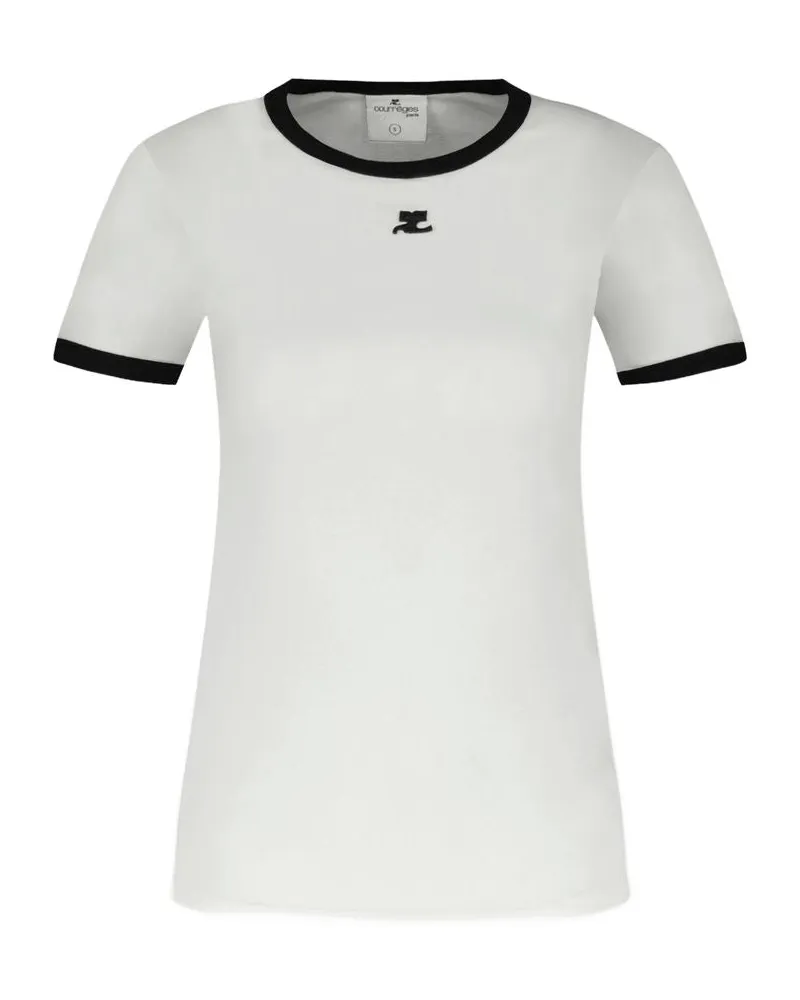 Courrèges Signature-Kontrast-T-Shirt  Baumwolle Weiß Multicolor