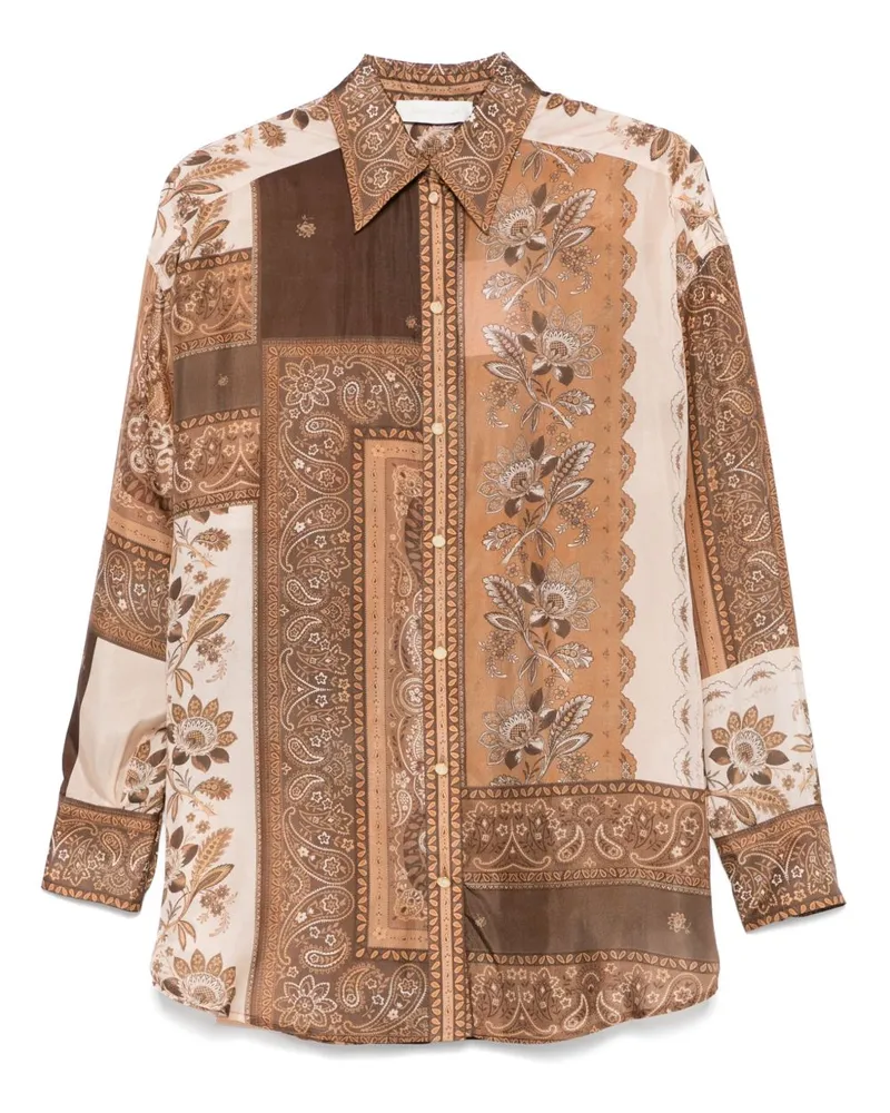 Zimmermann Lucky Printed Seidenhemd Brown
