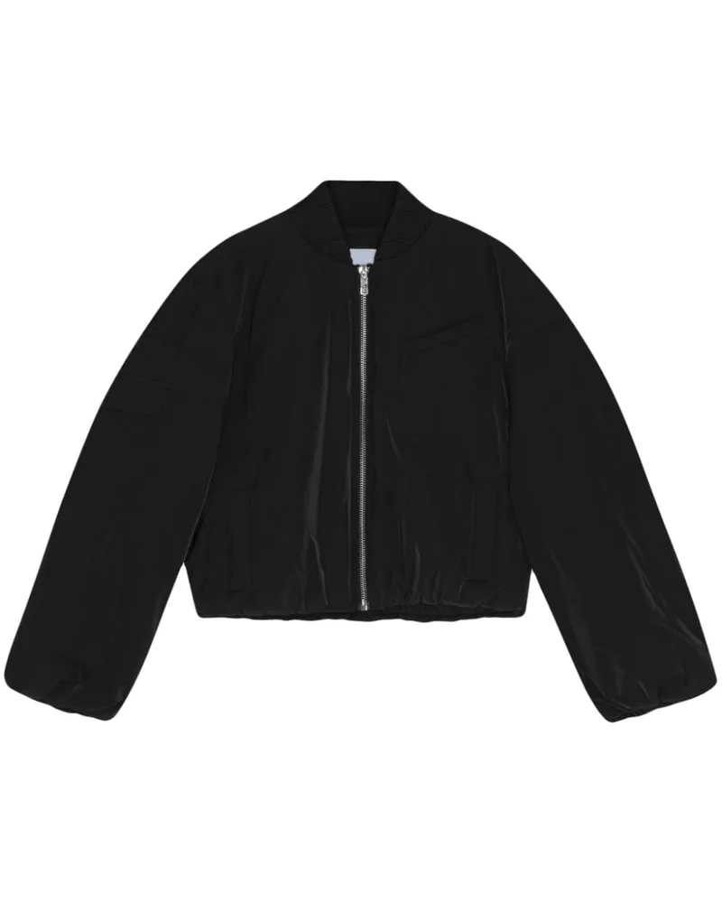 Ganni Überzurte kurze Bomberjacke Black