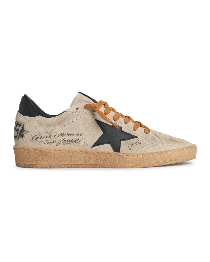 Golden Goose Goldene Gänse Männer 's Ballstern im grauen Wildleder mit Black Lear Star und Ferse Grey