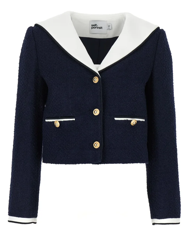 Self-Portrait Self -Porträt -Blazer 'Navy Boucle Contrasts Collar Blue
