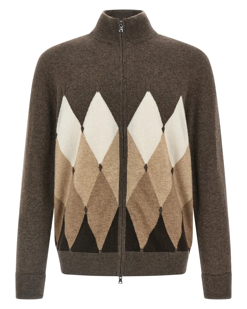 Ballantyne Cardigan Argyle Brown