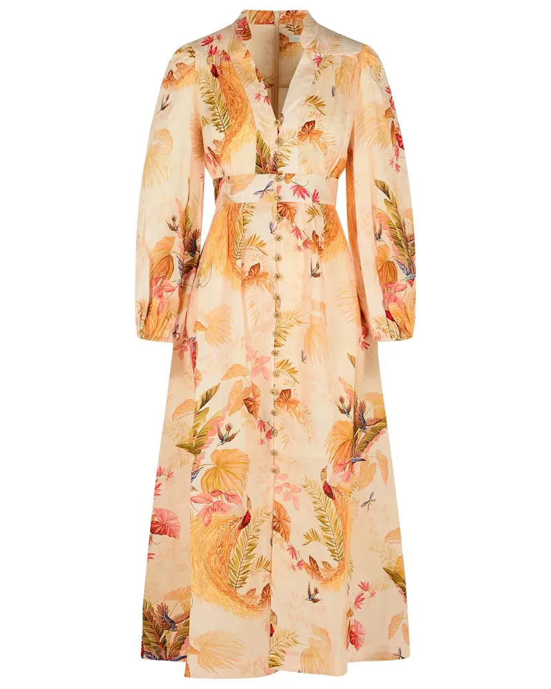 Zimmermann Tauch' Low geschnittenes Leinenkleid in 'Creme Palm Blumen' Farbe Cream