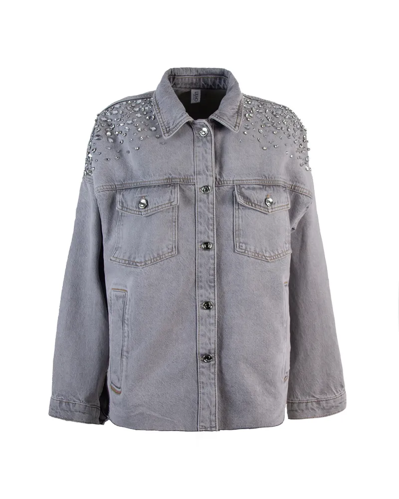 Liu Jo Giacca in Denim Con Strass Grigia Den.grey