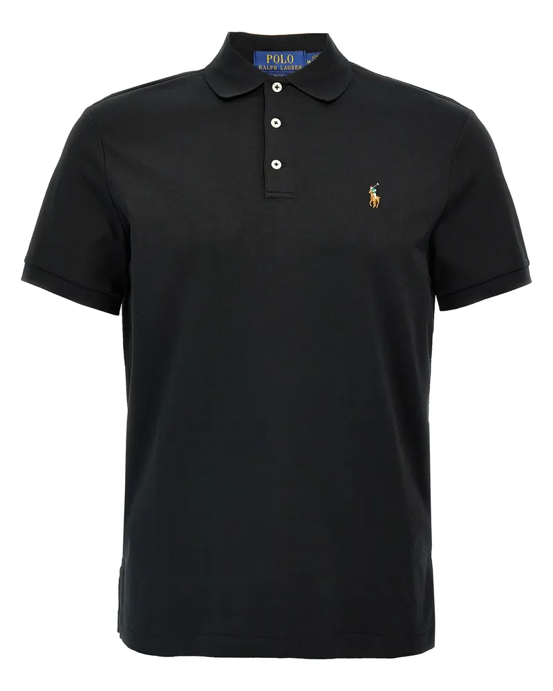 Ralph Lauren Logo Stickerei Polo -Hemd Black
