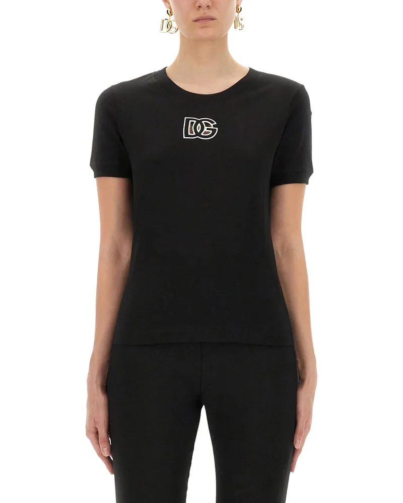 Dolce & Gabbana Jersey T -Shirt mit DG Logo Stickerei Black