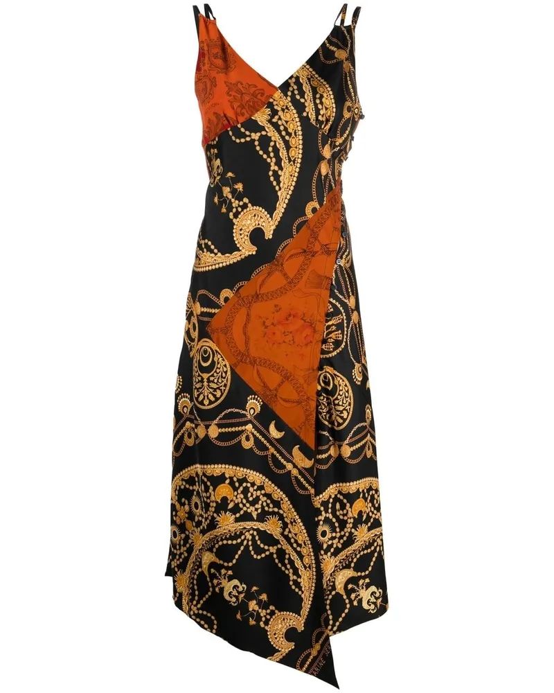 Marine Serre gedruckt langes Cocktail -Seidenkleid gedruckt Black