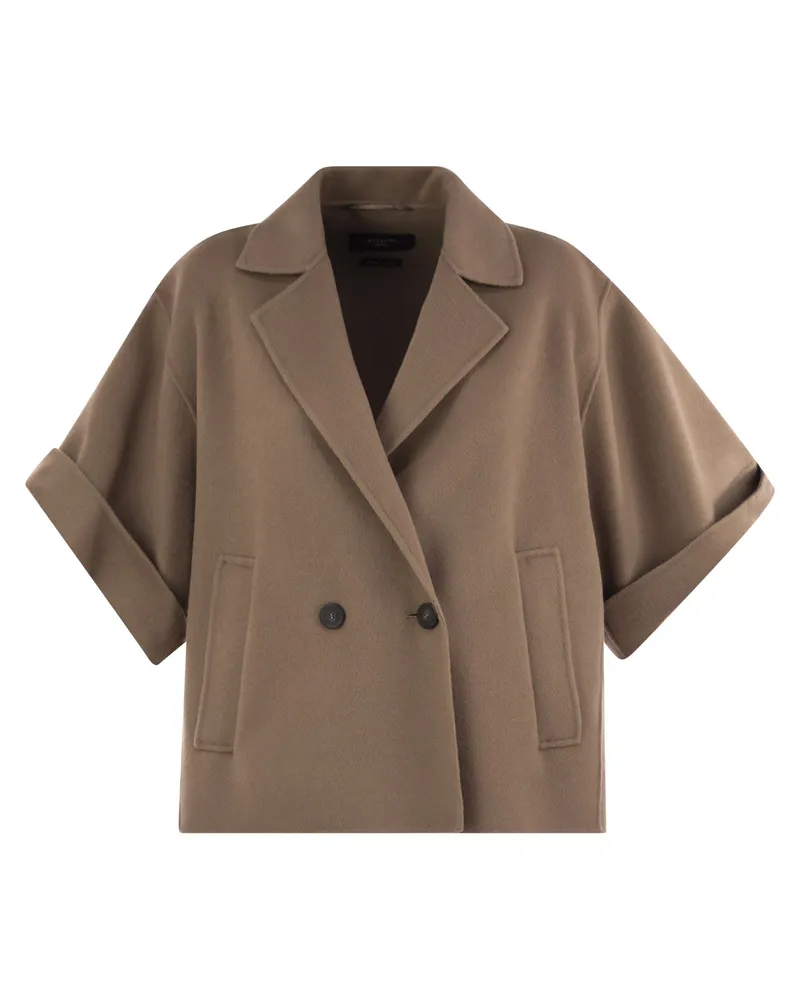 Max Mara Wochenende max mara pera kurzer Wolldrap Mantel Brown