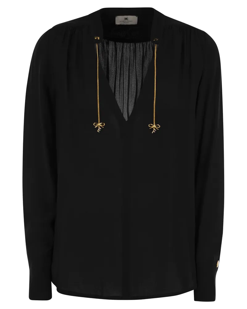 Elisabetta Franchi Georgette Shirt mit Charms und Logo Black
