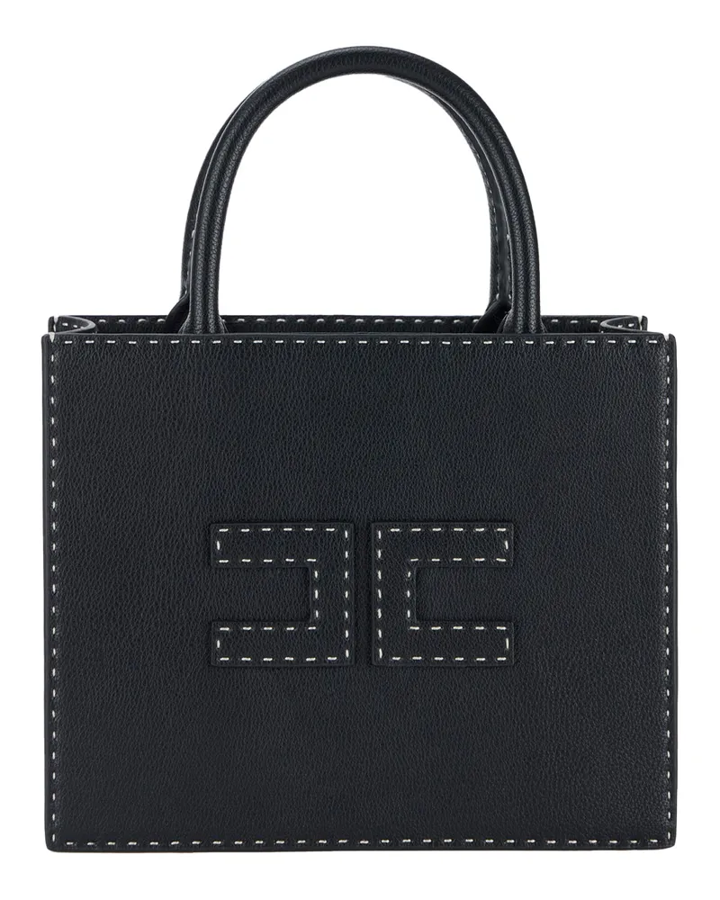 Elisabetta Franchi Borsa Tote Nera Piccola con Imponanto a Contrasto Black