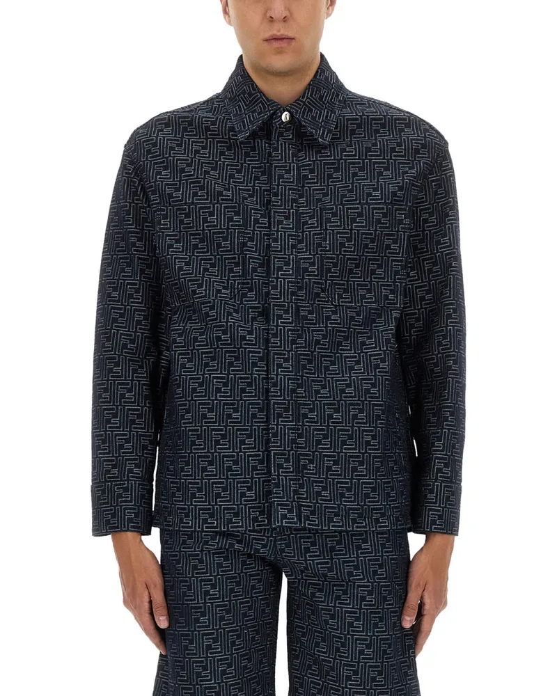 Fendi ff Jacquard Denim Shirt Blue