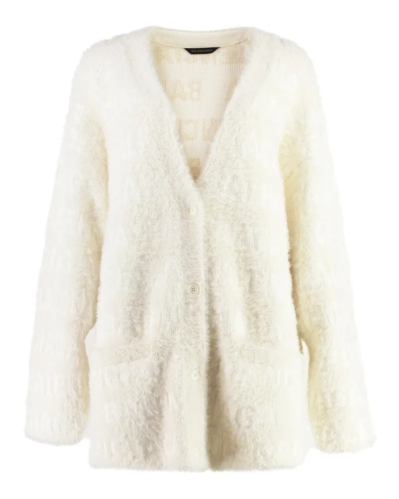 Balenciaga Wolle Mischung Jacquard Cardigan Ivory