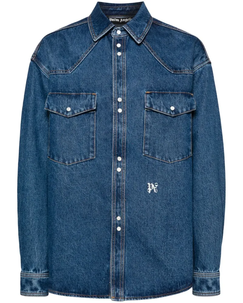 Palm Angels Monogramm Jeanshemd Blue