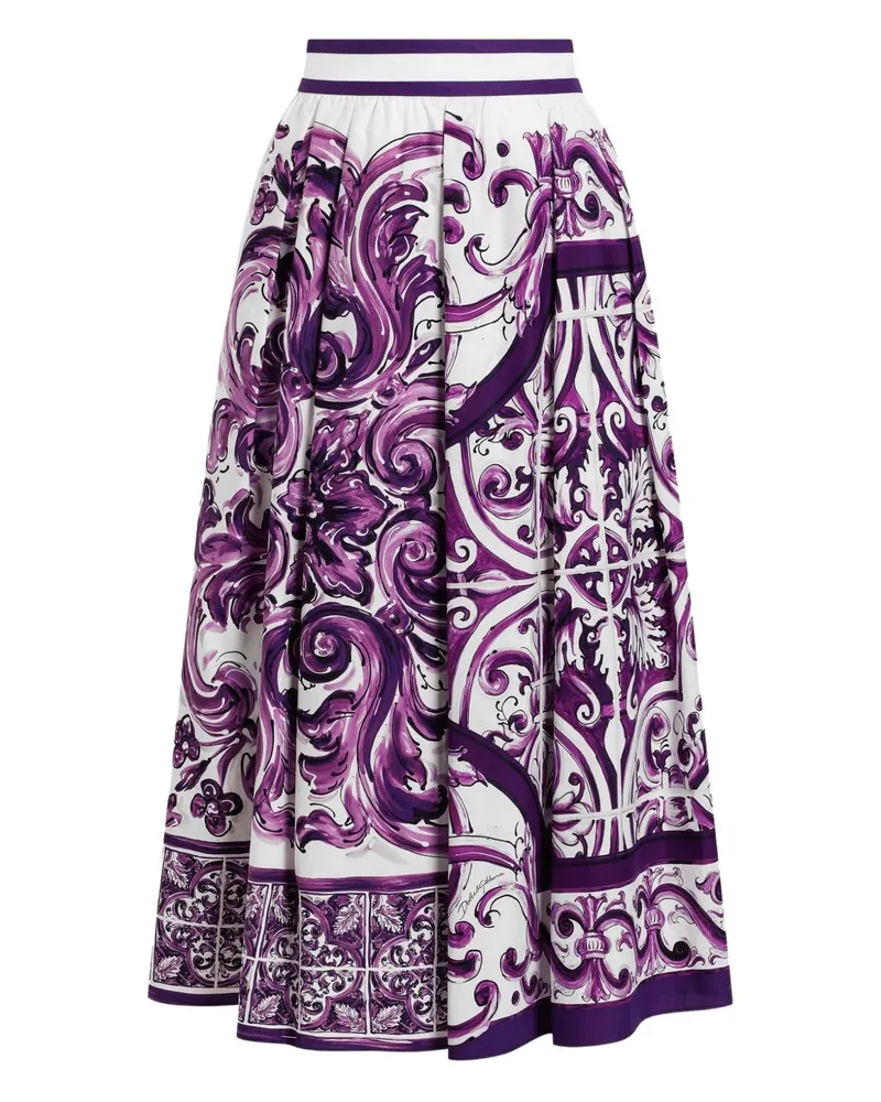 Dolce & Gabbana Maiolica Print Baumwoll -lange Rock Purple