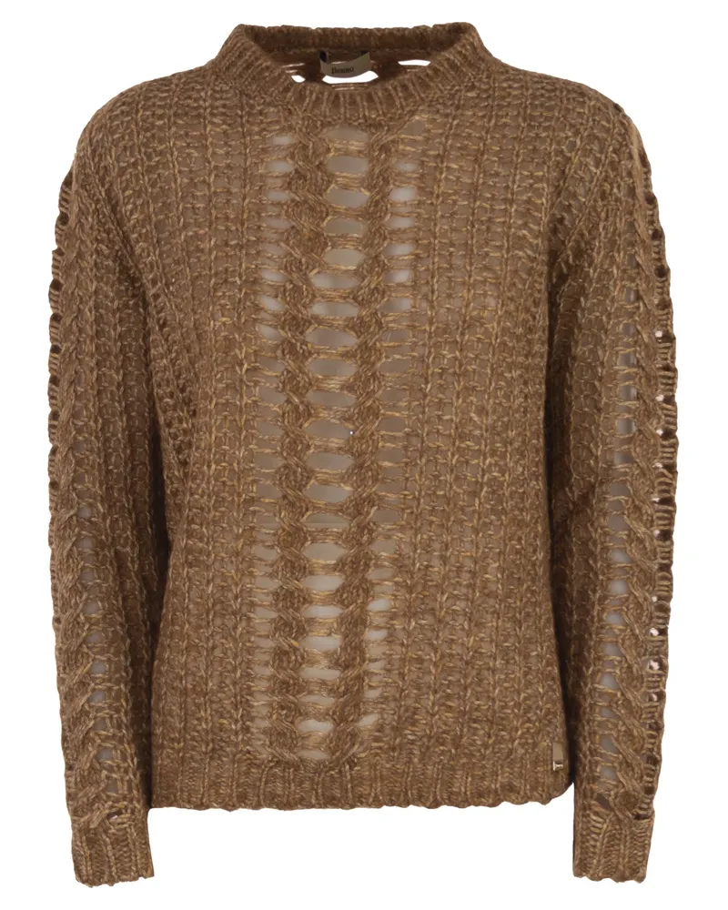 Herno Strickpullover mit Rundhalsausschnitt Camel