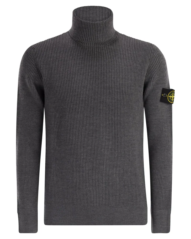 Stone Island fein gerippte Rollkragenpullover -Pullover Grey