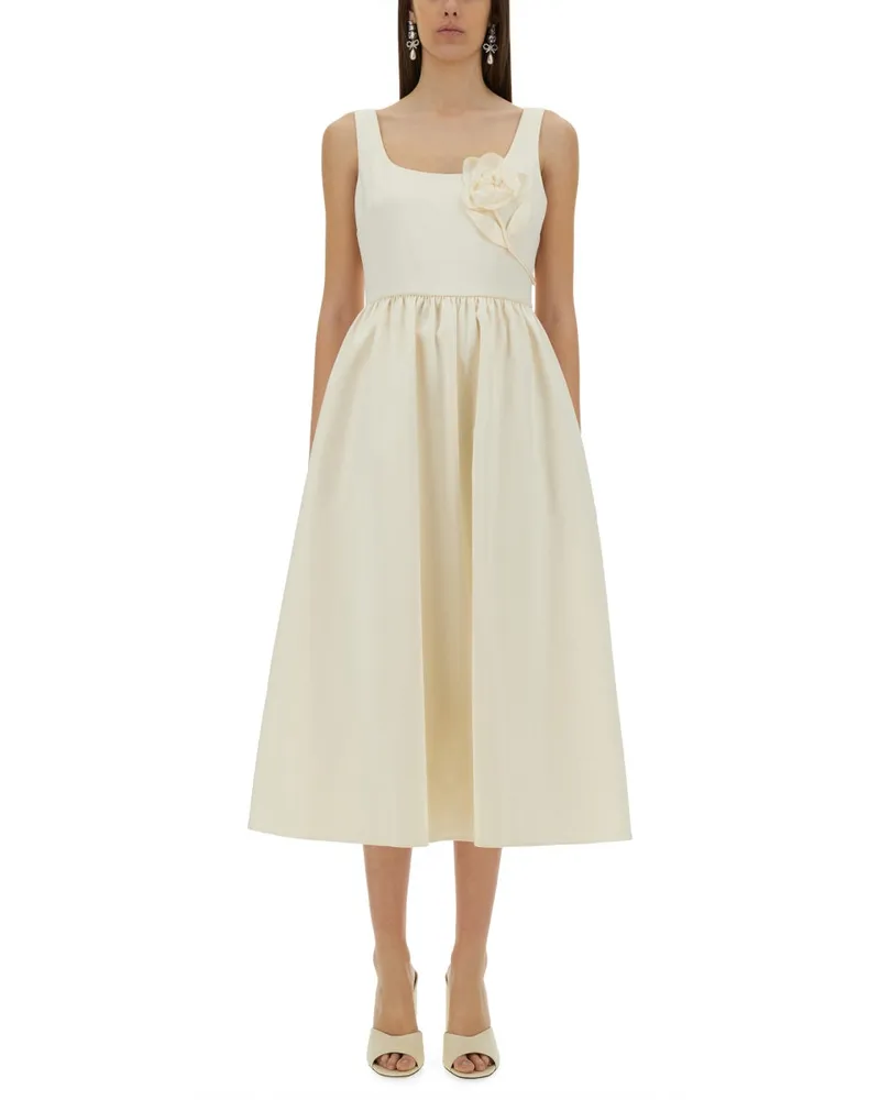 Self-Portrait Selbstporträt Midi Kleid mit blumigen Applikationens Ivory