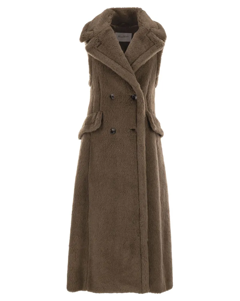 Max Mara Boario1234 Ärmelloser Mantel aus Alpaka- und Woll-Teddy-Stoff Brown
