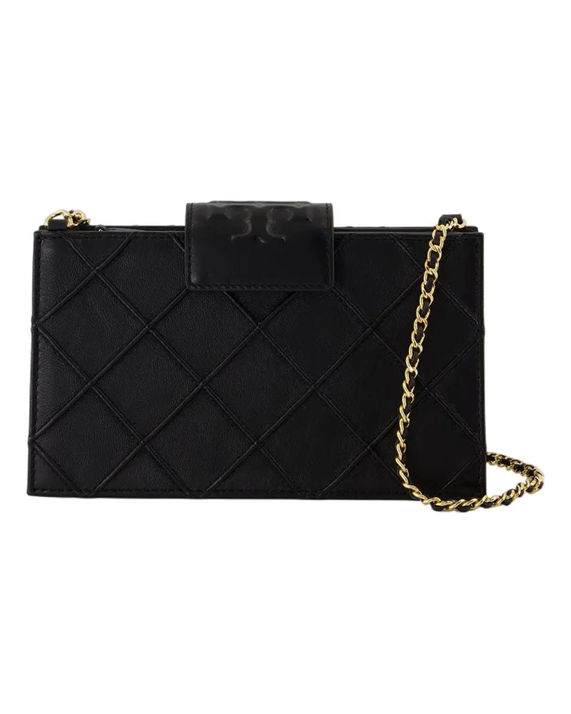 Tory Burch Fleming Mini -Brieftasche auf Kette e Leder schwarz Schwarz