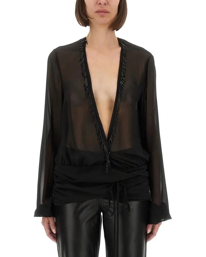 ATTICO Die Attico bestickte Georgette Bluse Black