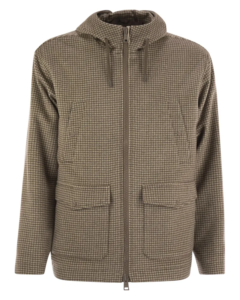 Herno Field Jacket Resort in Cashmere Pied de Poule Beige