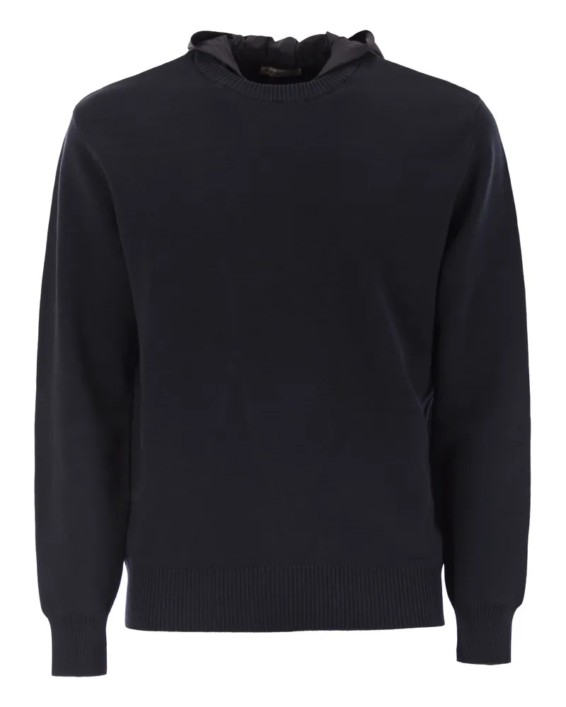 Herno Resort Double Cotton Strick und Nylon Hoodie Blue